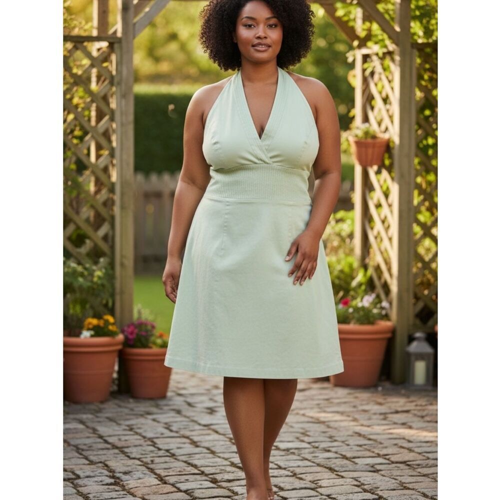 Vintage Y2K B Moss Mint Green Surplice Neckline Sleeveless Dress Size 14